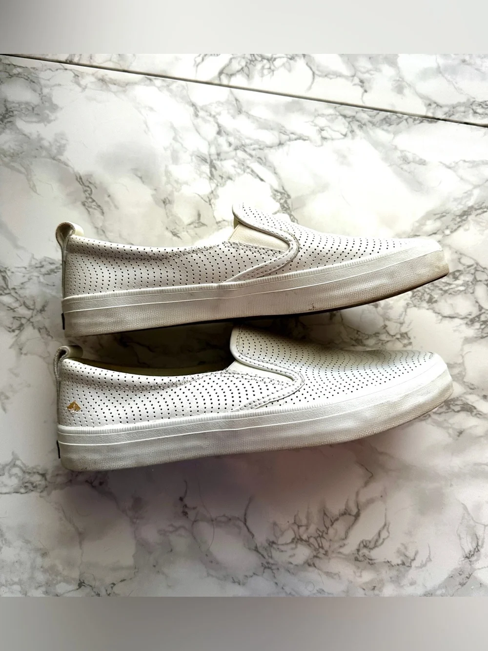 Sperry seaside perforated slip on leather white 10